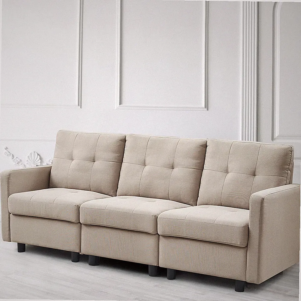 3-Seats Combined Sofa Modern Fabric Art Furniture Set W/Backrest & Soft Cushion