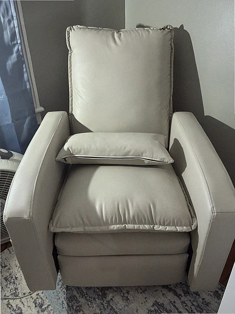 Beige Faux Leather Electric Recliner Massage Chair with Pillow