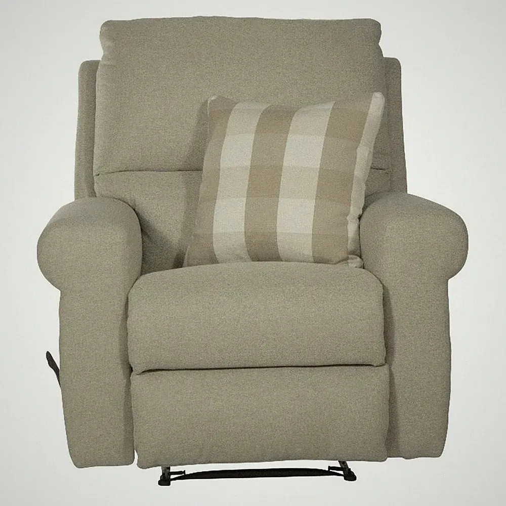 Catnapper Eastland Glider Recliner in Beige Polyester Fabric with Accent Pillow