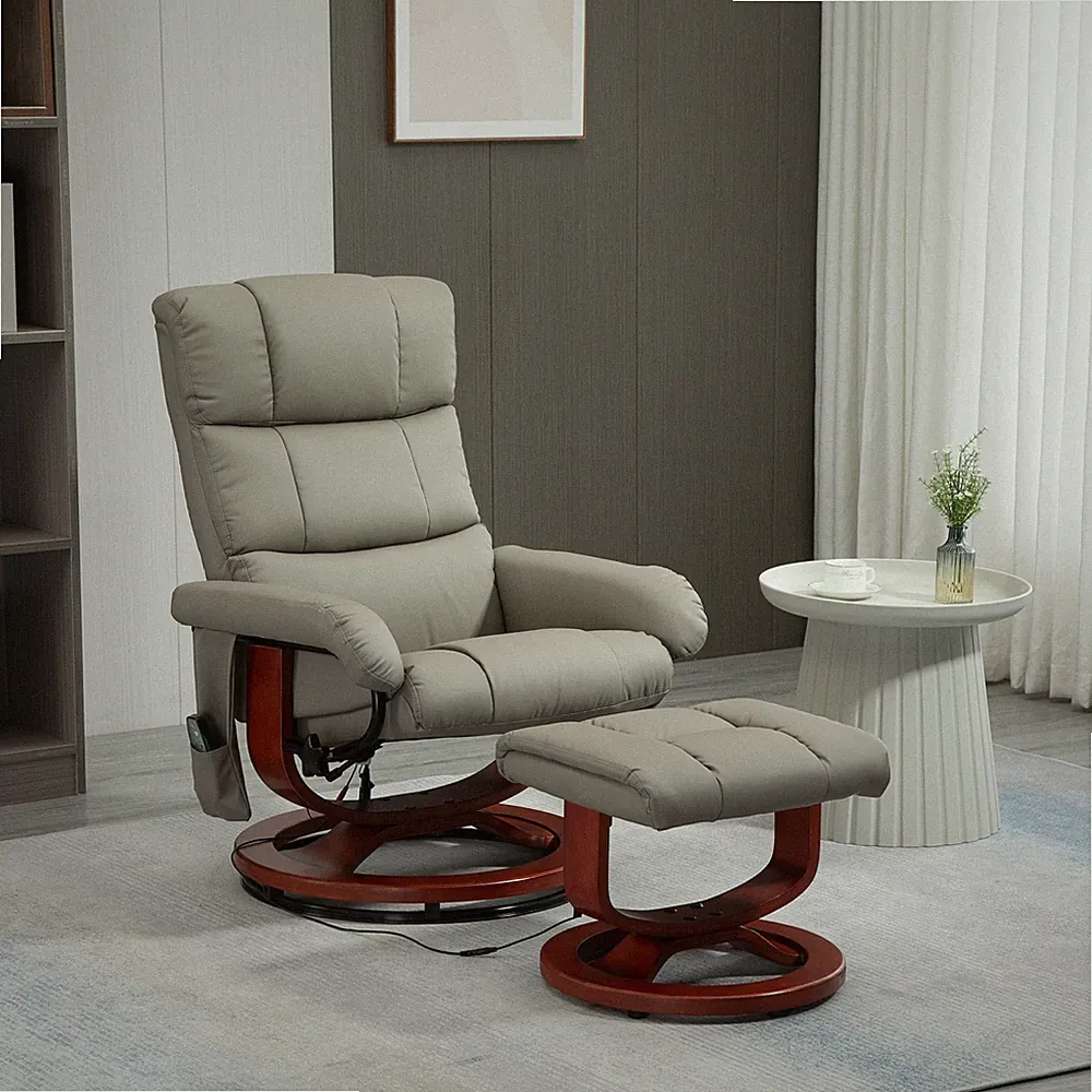 Electric Faux Leather Recliner with Ottoman,10 Vibration Points, Grey