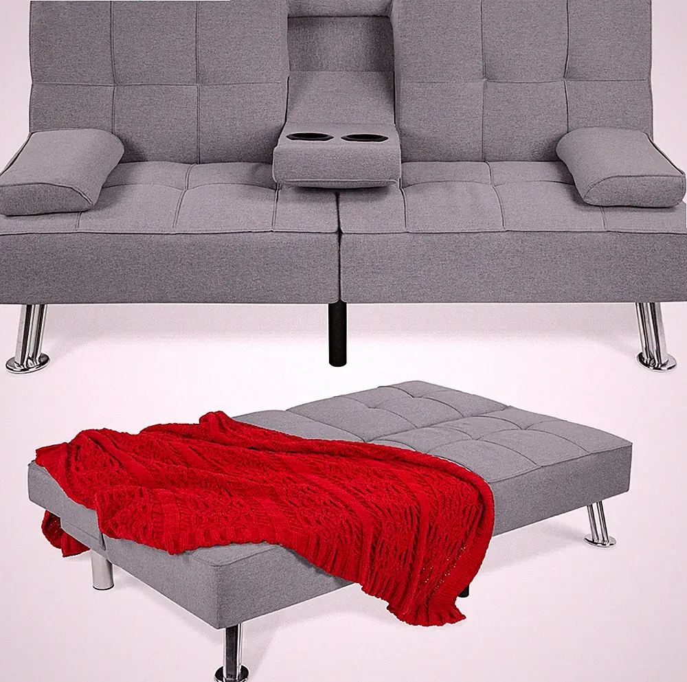 Linen Modern Folding Futon, Reclining Sofa Bed for Apartment, Dorm W/Removable A