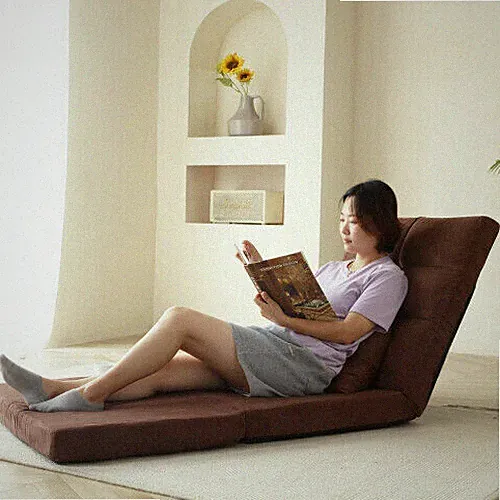 Linen Tri-Fold Fold Down Chair Lounger Convertible Sleeper Bed Sofa Couch Brown