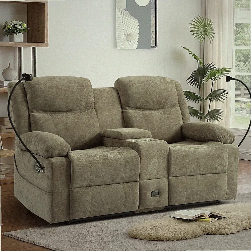 Loveseat Recliner Sofa, Modern Chenille Manual Recliner Loveseat with Console