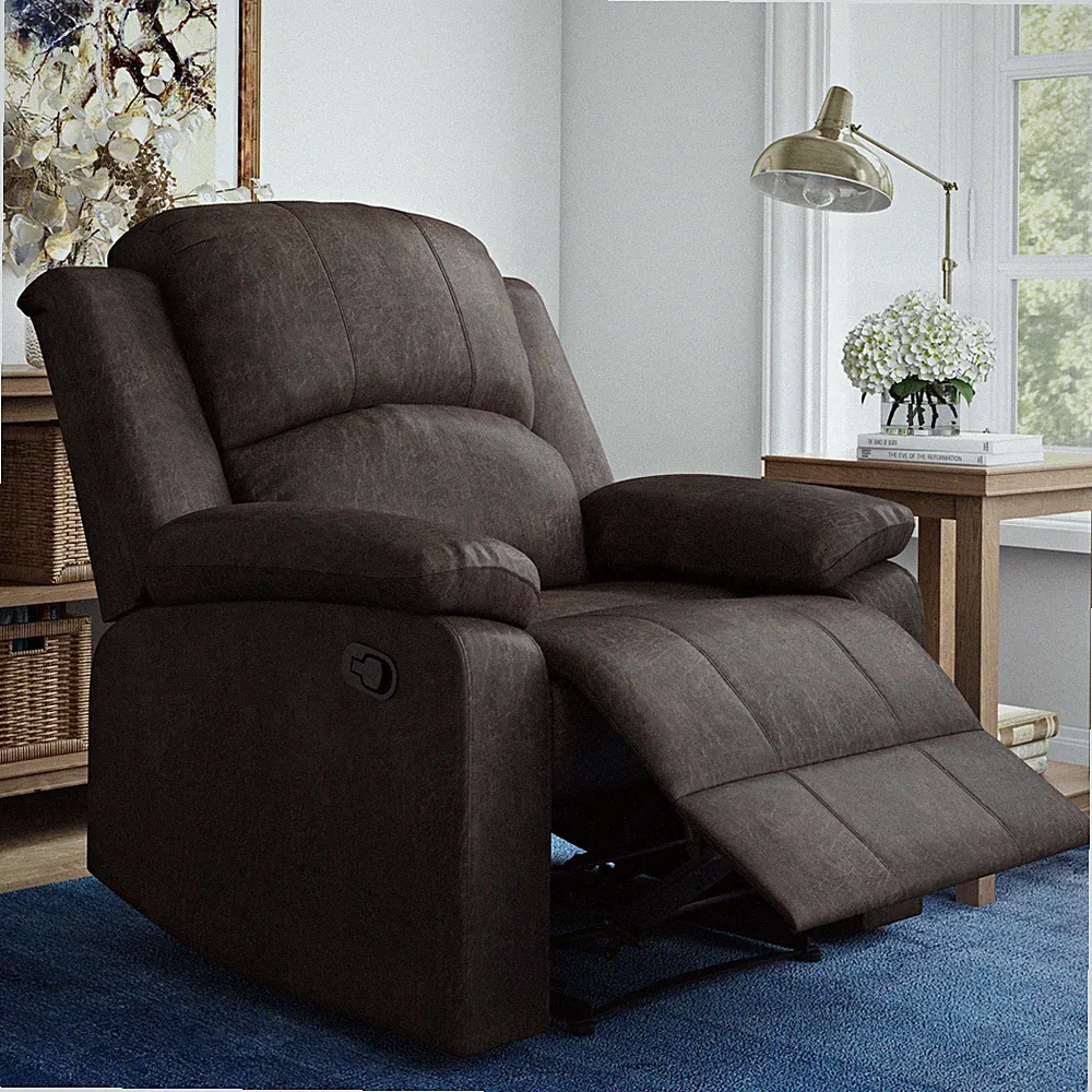 Manual Recliner Large Armchair Faux Suede Lifestyle Solutions Reynolds Espresso