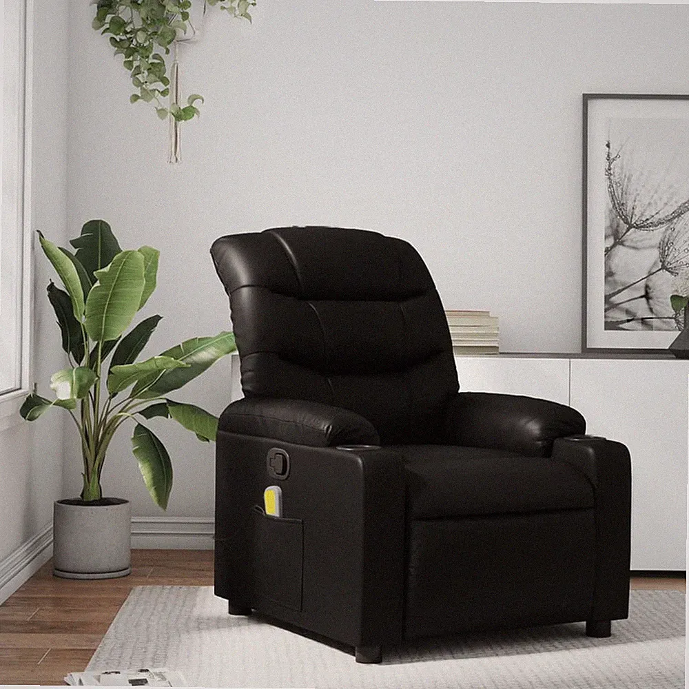 Massage Recliner Chair Black Faux Leather