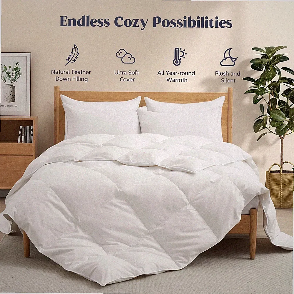 Oversized Comforter White Goose Feather and Down Fiber Fill, King or Full Size