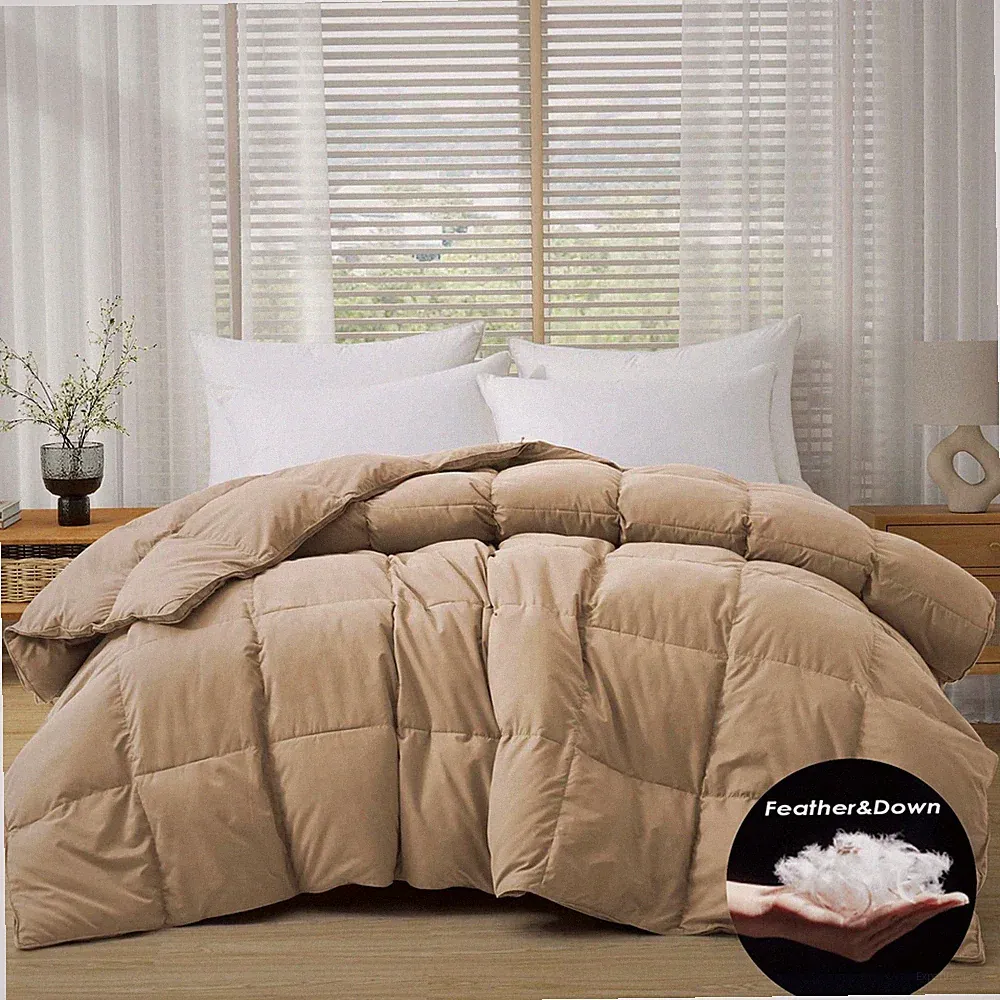 Oversized Down Feather Comforter Moisture-wicking Cozy, King or Queen Blanket