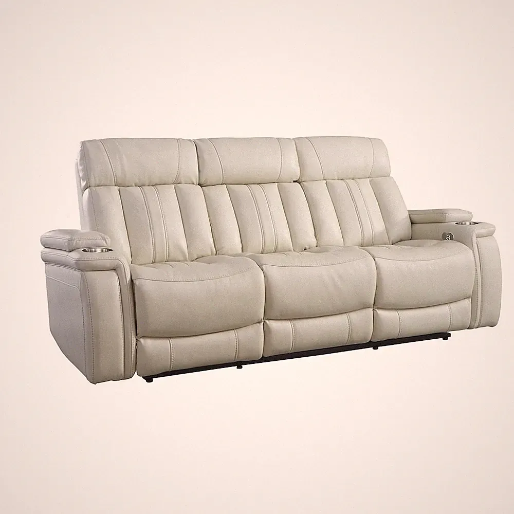 Royce - Fantom Ivory Power Reclining Sofa with Drop Down Console